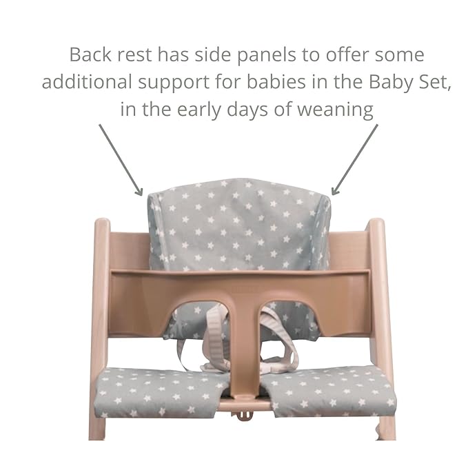 Highchair Cushion for Stokke Tripp Trapp High Chair - Wipe Clean High Chair Pad for Tripp Trapp Highchair - Tripp Trapp Cushion Suitable for use with Baby Set and Harness (Grey with White Stars)