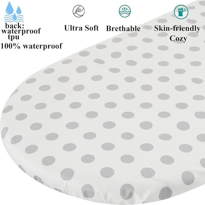 Waterproof Bassinet Sheets, No Need for Bassinet Mattress Pad Cover, 2 Pack Stretch Jersey Knit Super Soft fit for Cradle Oval Rectangle Hourglass Mattress Grey Stripes & Polka Dots