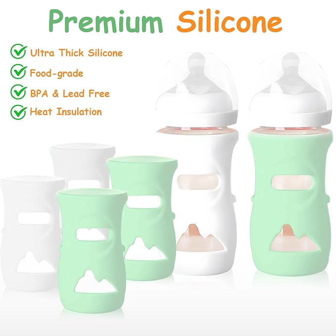 4 Pack Silicone Sleeves for Avent Natural Glass Baby Bottles, Baby Bottle Sleeves 8 oz Premium Food Grade Silicone Bottle Cover, Anti Breakage Baby Bottle Holder