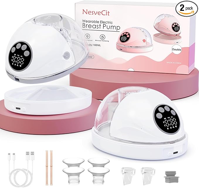 Heated Electric Breast Pump Hands Free, Wearable Breastfeeding Pump with Voice Reminder & Auto-Stop Fuction, 6 Modes/12 Levels Hospital Grade Suction with Flange Sizes 19/21/24mm, 2 Pack White
