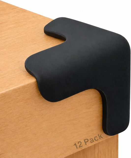 Corner Protector for Baby, 12 Pack EVA Foam Baby Proofing Corner Guards, Soft Y-Shaped Furniture Edge Protectors for Tables and Sharp Corners, Tear-Resistant Updated Design, Black