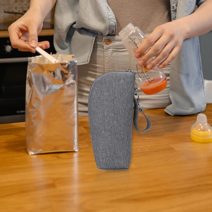 Kisangel Insulated Baby Bottle Bag Thermal Pouch Portable Milk Bottle Cooler with Handle and Zipper for Travel and Outdoor Use 8.66X3.14X2.75In