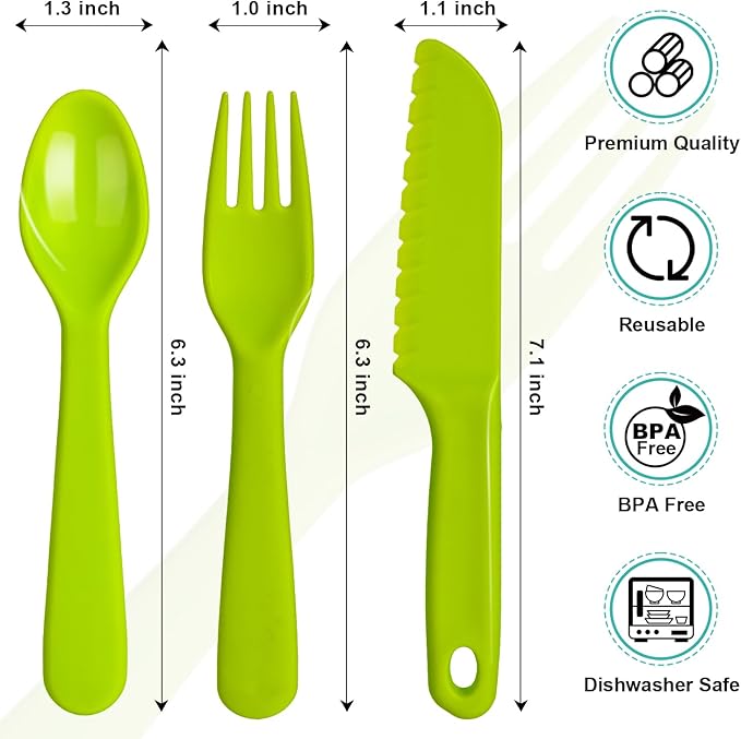 Jawbush 16 Pcs Kids Plastic Utensils, Reusable Toddler Feeding Utensils with 8 Forks and 8 Spoons, Colorful Kids Silverware Cutlery Set for School Lunch Box, BPA Free Dishwasher Safe