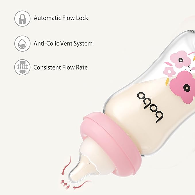 YOHKOH Natural Glass Baby Bottle with Level 1 Slow Flow Nipple, Newborn Anti-Colic Baby Bottles, Wide Neck Mushroom Baby Glass Bottle ((5.4oz (Pack of 4), Red-1)