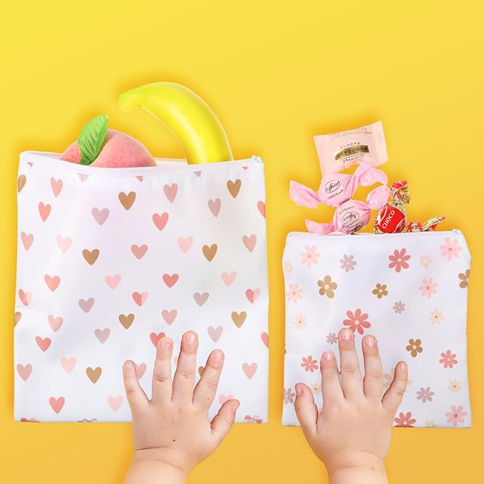 Paterr 4 Pcs Sandwich Bag Reusable Zipper Snack Bags Washable Food Safe Lunch Bags for Kids Students Adults Food (Rainbow)