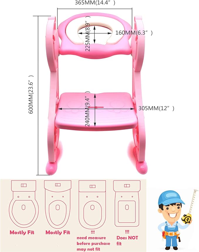 HTTMT- Pink Dear Kids Potty Training Seat w/Step Ladder Toilet Chair for Child Toddler [P/N: ET-BABY001-PINK]
