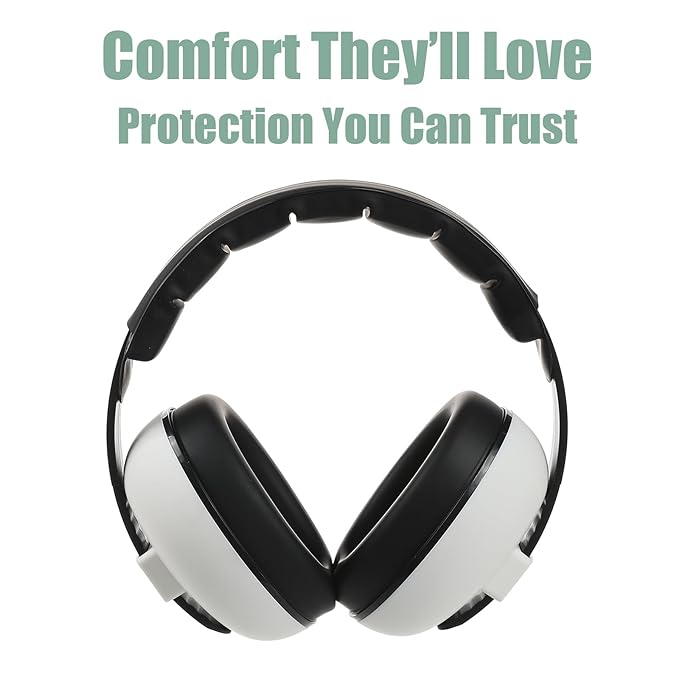 Funbliss Baby Ear Protection Headphones - Safe Noise Cancelling Headphones for Baby and Toddler 3-36 Months,Safe Materials with Storage Bag,White-Blk