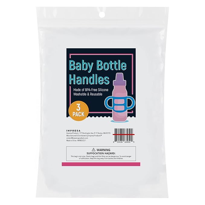 Impresa 3 Pack Handles for Baby Bottles - Compatible with Dr Brown Bottles - Clear BPA-Free Silicone - Easy-Grip Holder for Self Feeding & Sippy Cup Handles