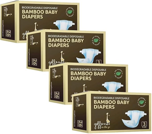 Geffen Baby - Biodegradable Bamboo Baby Diapers, Size 3, Master Box (4-Packs), 104 Total Pieces | Sustainable, Hypoallergenic, & Super Absorbent | Bamboo Viscose Fiber for Delicate Skin