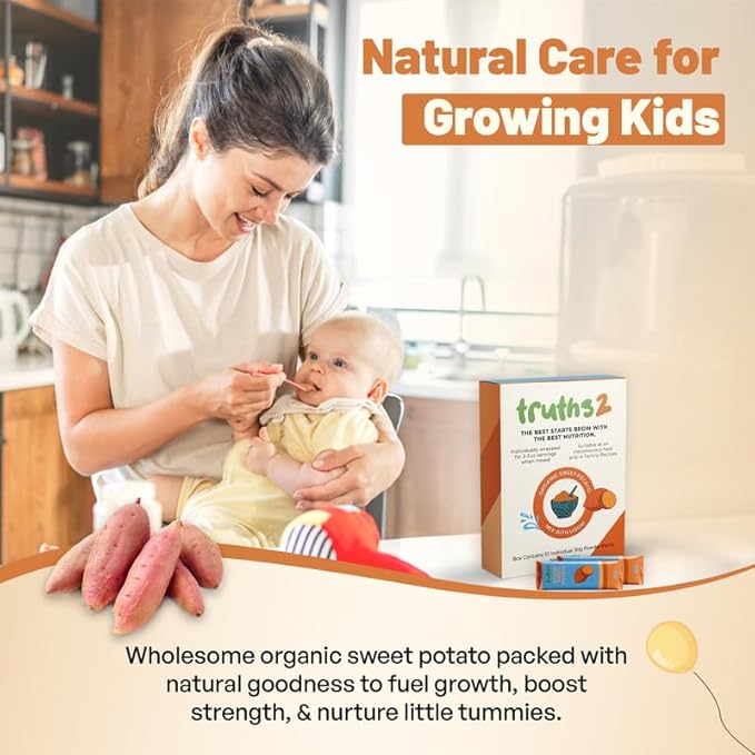 Truths2 Organic Freeze-Dried Sweet Potato Food Powder, Stage 1 Baby Puree Mix for Infants & Toddlers, Organic Powder for First Solid Food