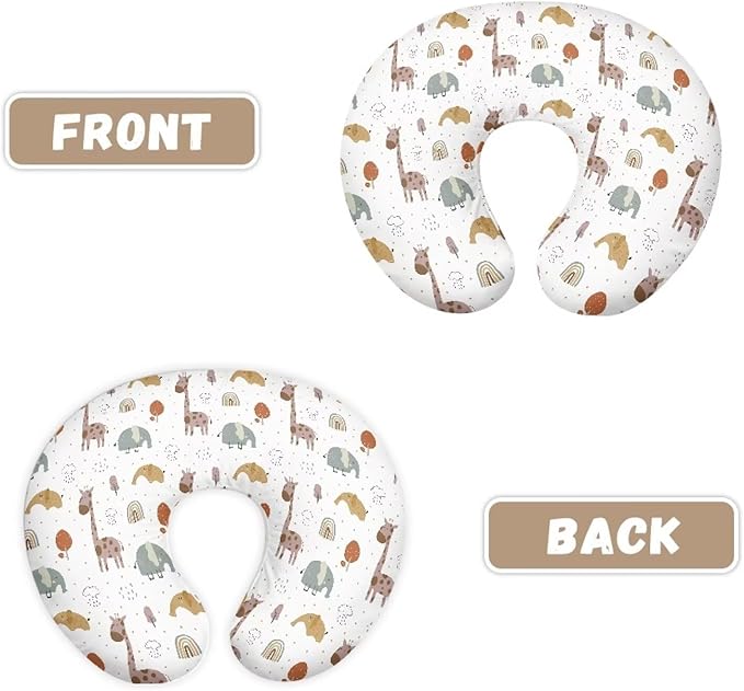 Nursing Pillow Cover Stretchy，Breastfeeding Pillow Slipcover For Baby Boys & Girls,Nursing Pillow Case For Newborn Soft Fabric Fits Snug On Infant, Washable & Breathable,Cute Giraffe Elephant