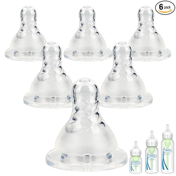 Silicone Nipples for Level 3 Dr. Brown's Narrow Baby Bottle & Glass Bottles, Fast Flow, 6m+, 6 Count