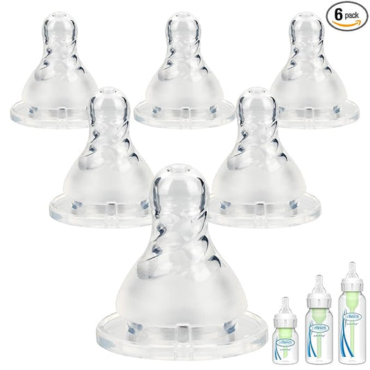 Silicone Nipples for Level 3 Dr. Brown's Narrow Baby Bottle & Glass Bottles, Fast Flow, 6m+, 6 Count
