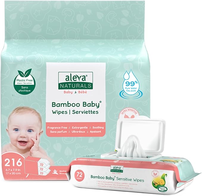 Aleva Naturals Bamboo Baby Wipes, Sensitive, 6 Count, 14.1 Ounce