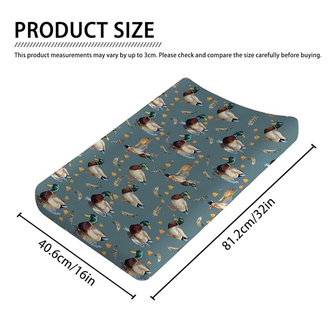 Vintage Duck Hunting Baby Changing Pad Cover for Boy Girl 32''x16'' Mallard Ducks Feathers Fitted Diaper Changing Table Sheets Wild Bird Animal Comfort Soft Breathable Baby Changing Table Mats
