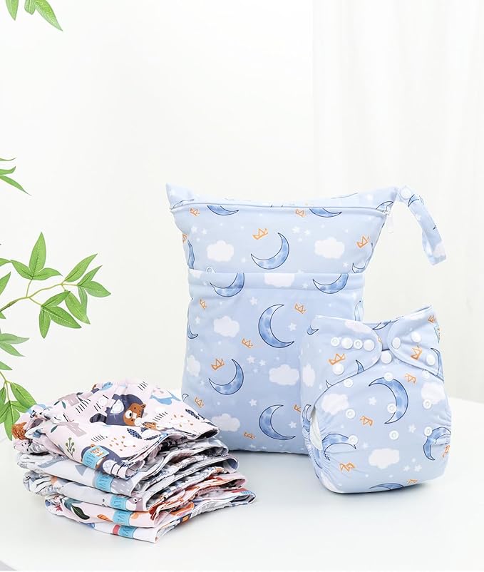 ALVABABY Cloth Diaper Covers 6pcs and 1 Wet Dry Bag, Washable Reusable Diaper Cover with Multi-Functional Bag, Shell for Prefold, Flat or Fitted Cloth Diaper Inserts 6NKZ10