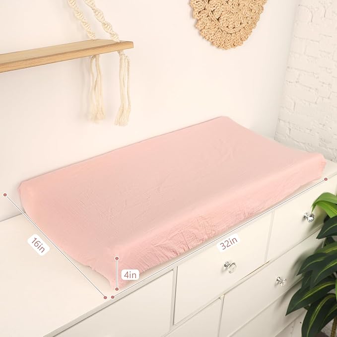 Hooyax Baby Changing Pad Cover 2-Pack, Muslin Soft Breathable Changing Table Pad Covers for Nursery, Easy Care Changing Pad Sheets for Girls and Boys(Pink, Wheat)