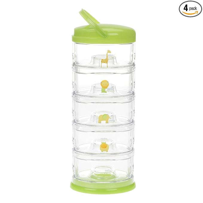Innobaby Packin' Smart Stackable and Portable Storage System for Formula, Baby Snacks and More. 5 Stackable Cups in Lime Sorbet. BPA Free.