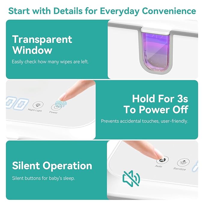Wipe Warmer for Adult Size Wipes, Baby Wipes Warmer, Large Capacity Wet Wipes Dispenser with UV Sanitizer, Adjustable Temperature, Night Light, Silent Heating, Diaper Wipe Warmer, White
