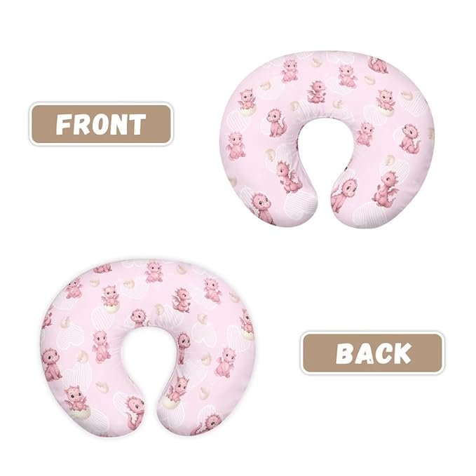 Dinosaur Nursing Pillow Cover for Baby Girls, Pink Breastfeeding Pillow Slipcover Cushion Cover, Soft Breast Feeding Pillows, Easy to Clean