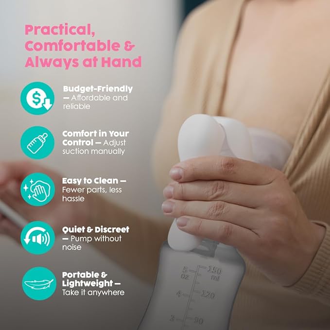 Manual Breast Pump and Milk Collector - Innovative Design, Silicone Manual Breast Pump Hand Pump- BPA Free, 150 ml Collector, Hand Express, FSA Eligible Breastfeeding