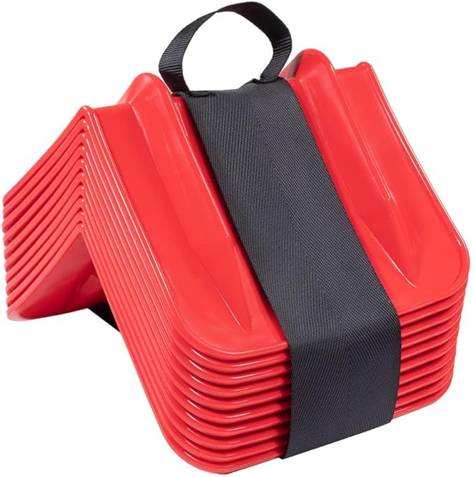 Mytee Products 20 Pack Red Flatbed Edge Protectors w/Carrying Case & Webbing Handle - 8"x8"x10" Plastic V Shaped Corner Protectors for Cargo Loads & Tie Down Strap Guard - Fit 1 Strap Up to 4"