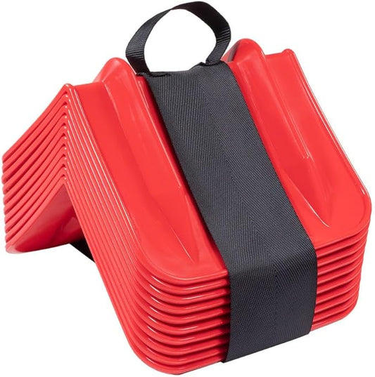 Mytee Products 10 Pack Red Flatbed Edge Protectors w/Carrying Case & Webbing Handle - 8"x8"x10" Plastic V Shaped Corner Protectors for Cargo Loads & Tie Down Strap Guard - Fit 1 Strap Up to 4"