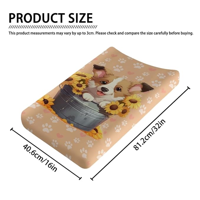 Stretchy Diaper Changing Table Cover, Snug and Soft Change Table Pad Covers Fit 16 * 32 Inches, Sunflower Puppy
