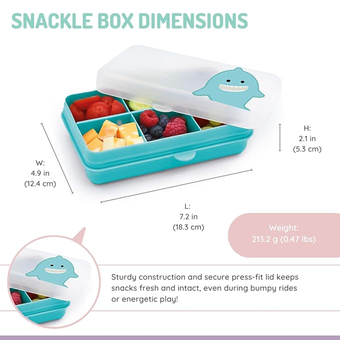 melii Snackle Box | 6-Compartment Divided Snack Container, BPA-Free Food Storage with Removable Dividers for School, Travel & On-the-Go Snacking (Shark)