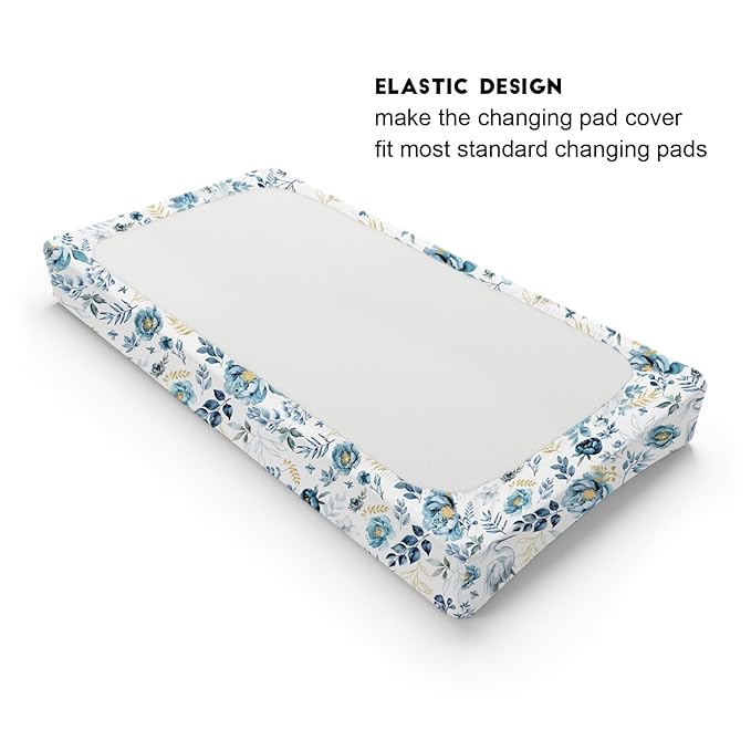 Watercolor Crane Blue Flowers Changing Pad Covers Birds Boho Retro Floral Leaves Diaper Changing Pad Table Sheets for Boy Girl Soft Breathable Stretch Fitted Baby Changing Table Mats Covers 32''x16''