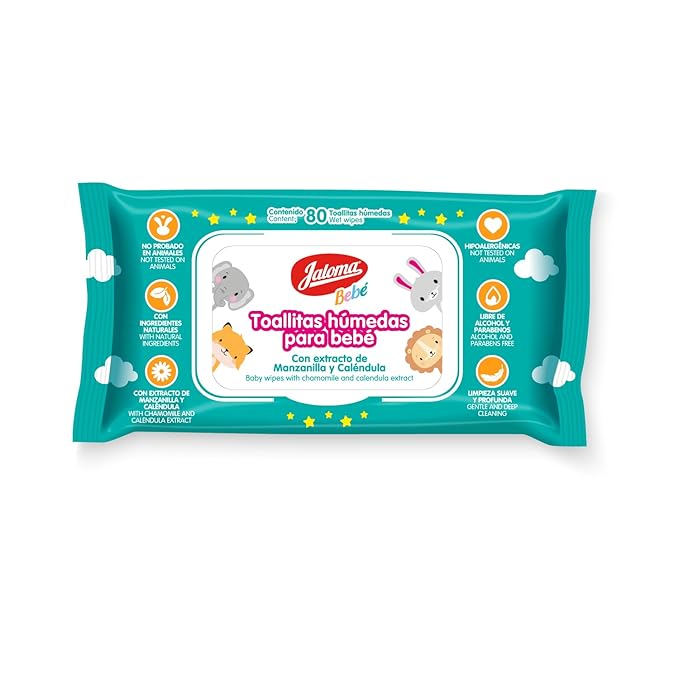 JALOMA Baby Wipes with Chamomile and Calendula Extract, Hypoallergenic and Paraben Free, 3-Pack of 80 Wet Wipes (240 Count)