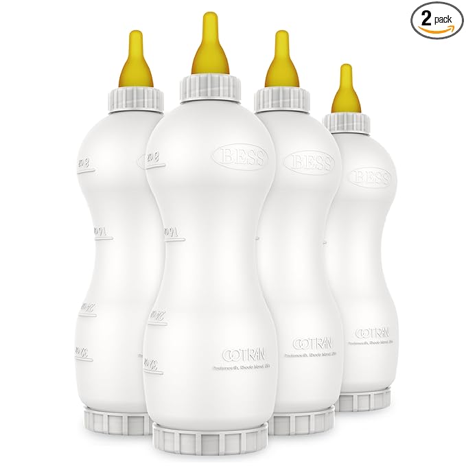BESS Small Animal Nursing Bottle, No Leak Nipple with Insert, Wide Mouth Bottom Cap Easy Fill and Clean, Control Flow, Non-Collapsing (32oz, 4pk)