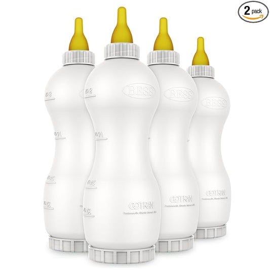 BESS Small Animal Nursing Bottle, No Leak Nipple with Insert, Wide Mouth Bottom Cap Easy Fill and Clean, Control Flow, Non-Collapsing (32oz, 4pk)