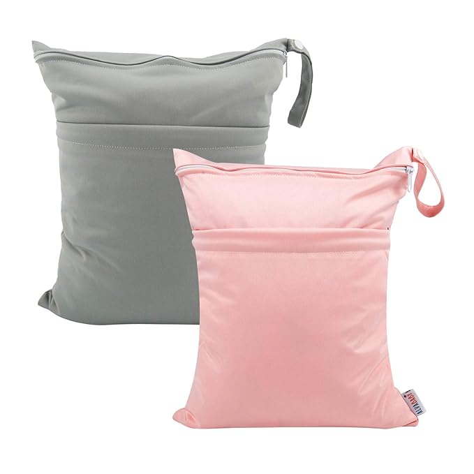 ALVABABY 2pcs Baby & Toddler Swim Diapers with 2pcs Cloth Diaper Wet Dry Bags Waterproof Reusable