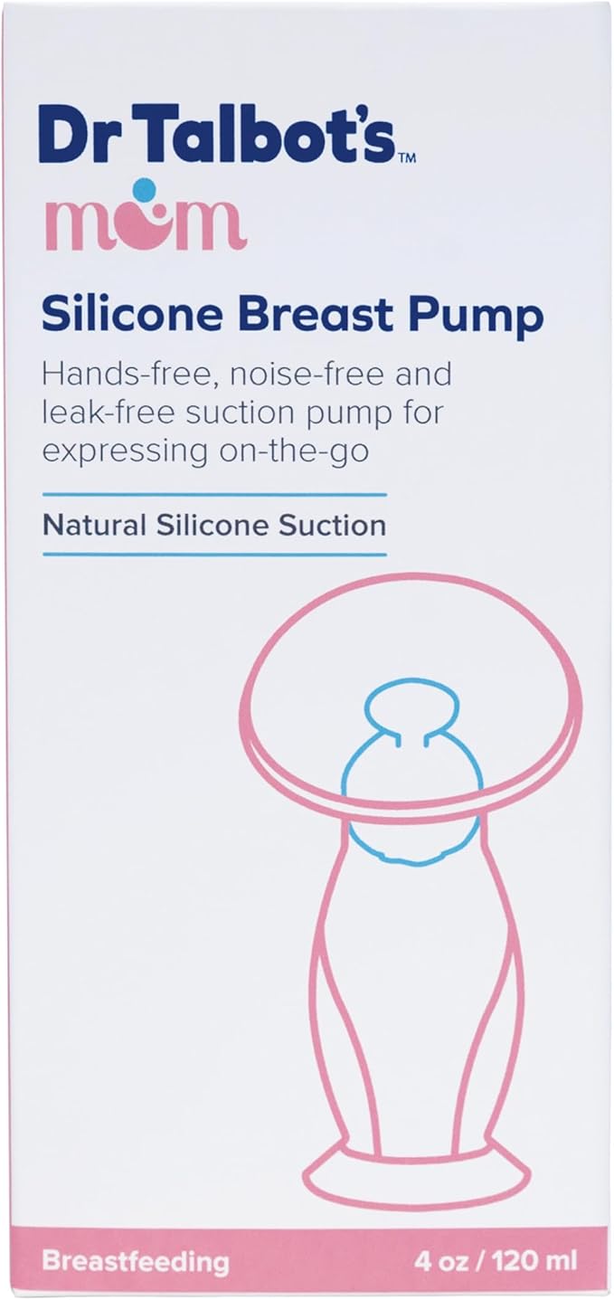 Dr. Talbot's Mom Silicone Breast Pump - 4 oz - Hands-Free, Noise-Free, Leak-Resistant Manual Suction Pump - Natural Silicone Cup, Ball Stopper & Suction Base - Breast Milk Collector for Breastfeeding