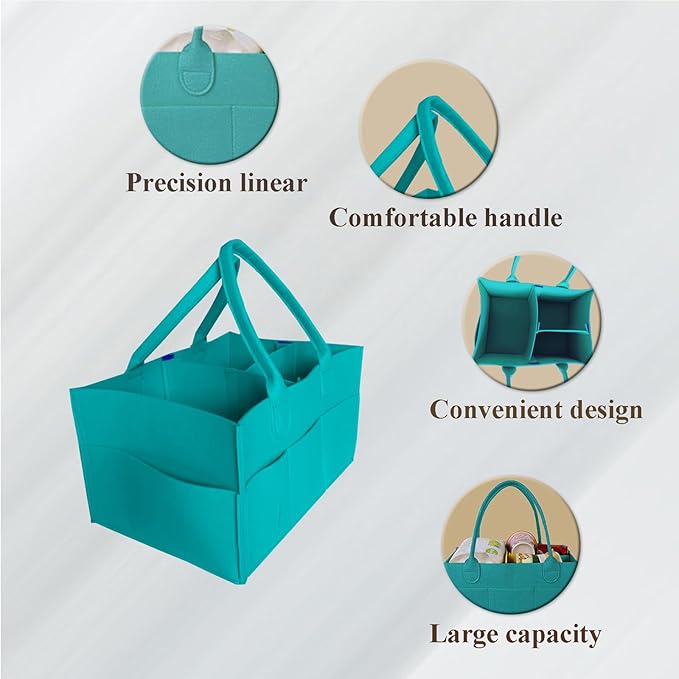 Baby Diaper Caddy is a versatile baby basket designed for nursery storage, car organization, and as a thoughtful gift for baby showers. Perfect for storing diapers and baby wipes. (Turquoise)