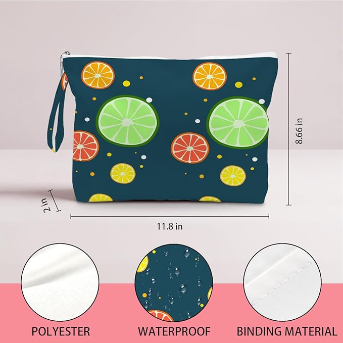 Wet Dry Bag, Wet Bag for Swimsuit, Diaper Sunscreen Large Zipper Pouch Waterproof Pouch, Beach Bags for Women, Lime and Grapefruit Patterns, Gifts for Ladies Girls Friends Colleagues and Sisters