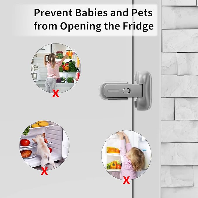 VSTM Fridge Lock for Kids and Toddlers, Child Proof Refrigerator Lock, Baby Safety Freezer Latch Lock Apply to Max 1"(25mm) Sealing Strip, Automatically Lock While Closing The Door(1pc, Grey)