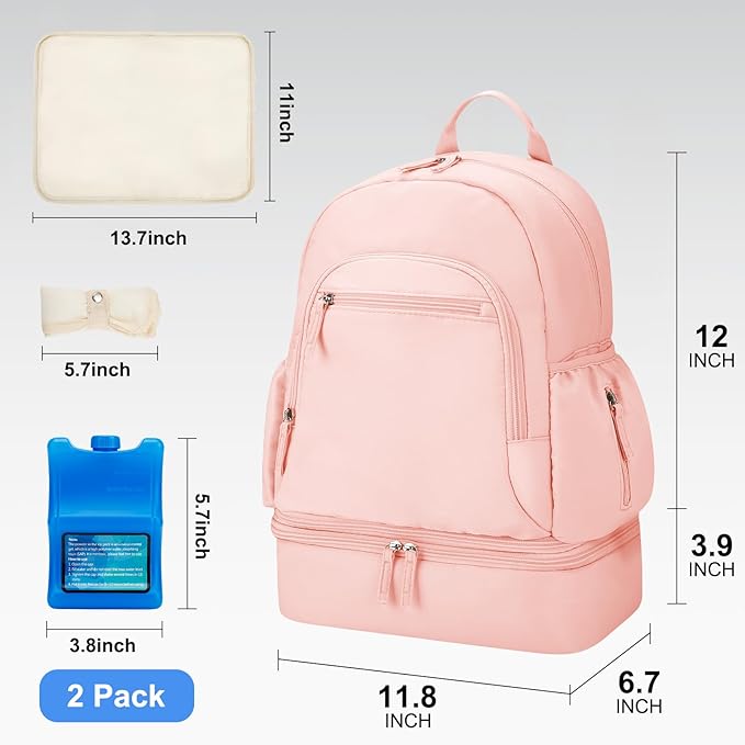 GDNasist Breast Pump Backpack Fit for Spectra S1 and S2 with Removable Cooler Compartment, Pumping Bag for Pump Accessories, Breast Pump Bag for Work, Travel and Family Use Pink