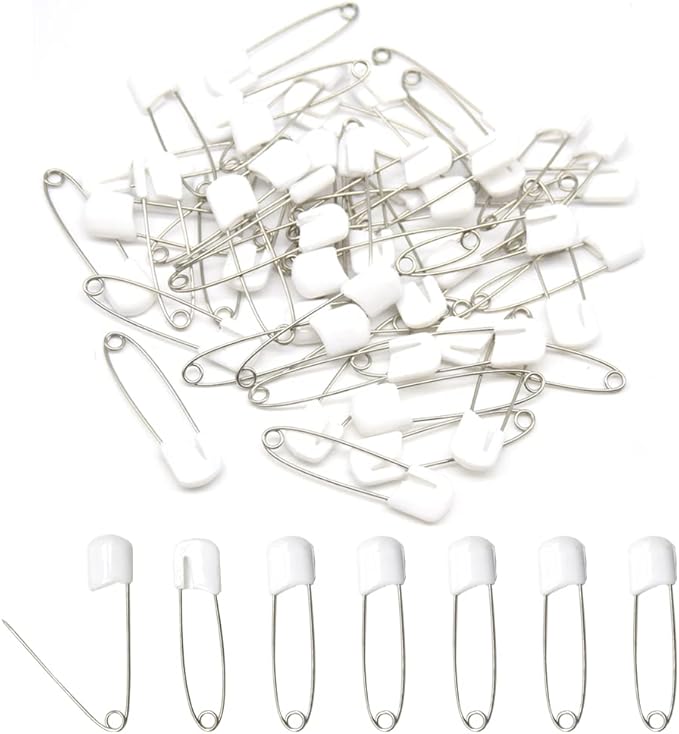 50 PCS Safety Pin 54mm/2.2in Baby Diaper Pins for Cloth Plastic Head Baby Pins for Diapers Stainless Steel Cloth Pins with Locking Closures Nappy Pin for Crafts（DT/White）