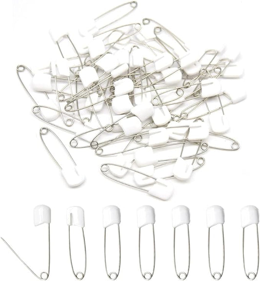 50 PCS Safety Pin 54mm/2.2in Baby Diaper Pins for Cloth Plastic Head Baby Pins for Diapers Stainless Steel Cloth Pins with Locking Closures Nappy Pin for Crafts（DT/White）
