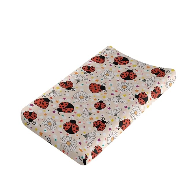 Ladybug Baby Changing Pad Cover Washable Soft Diaper Change Table Pad Covers with Elastic Edge Breathable Changing Pads Liners for All Season Nursery Decor