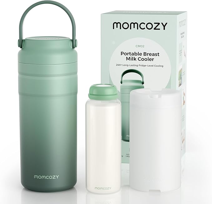 Momcozy Portable Breast Milk Cooler for Travel, 24H Ice-Free Cooling Breastmilk Storage Bottles Container, 12oz Leak Proof Outdoor Small Freezer, Baby Breastfeeding Essential for New Moms