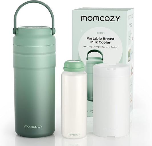 Momcozy Portable Breast Milk Cooler for Travel, 24H Ice-Free Cooling Breastmilk Storage Bottles Container, 12oz Leak Proof Outdoor Small Freezer, Baby Breastfeeding Essential for New Moms