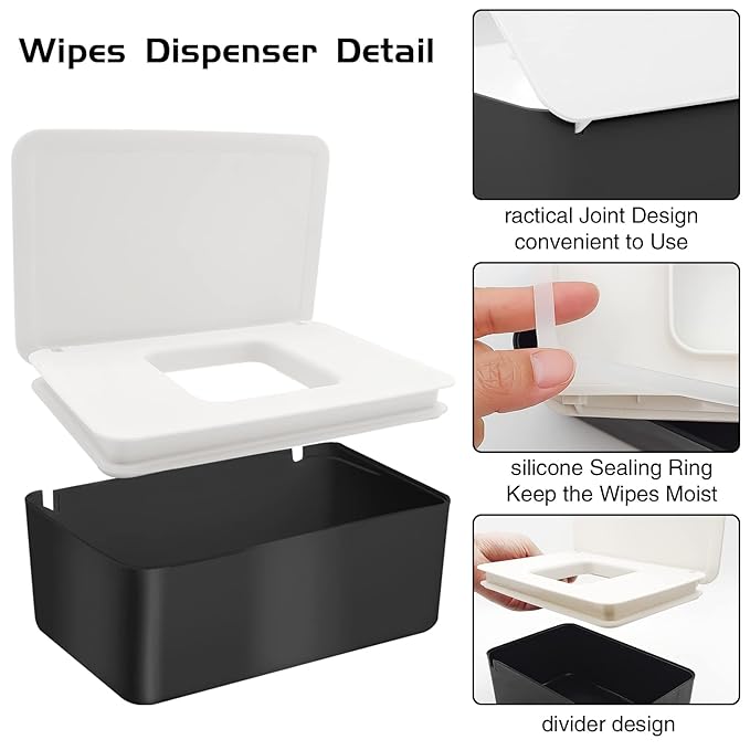 2 Pack Baby Wipe Dispenser, Portable Wet Wipe Pouch, Reusable & Refillable Reusable Travel Wet Wipe Pouch for Bathroom Baby Nursery with Cover Sealed Plastic Mask Storage Box
