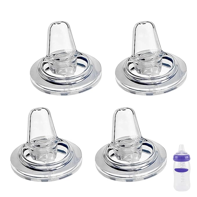 Sippy Spout Nipples for Lansinoh Baby Bottles, Transition Straw Sippy Cup 100% Food Grade Silicone Soft Nipple, 6m+, Pack of 4