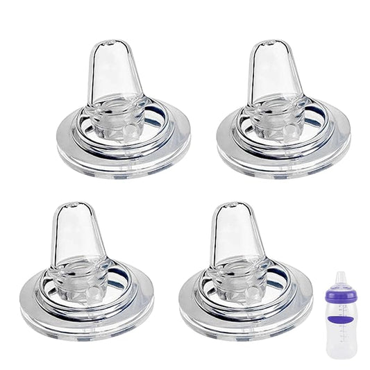 Sippy Spout Nipples for Lansinoh Baby Bottles, Transition Straw Sippy Cup 100% Food Grade Silicone Soft Nipple, 6m+, Pack of 4