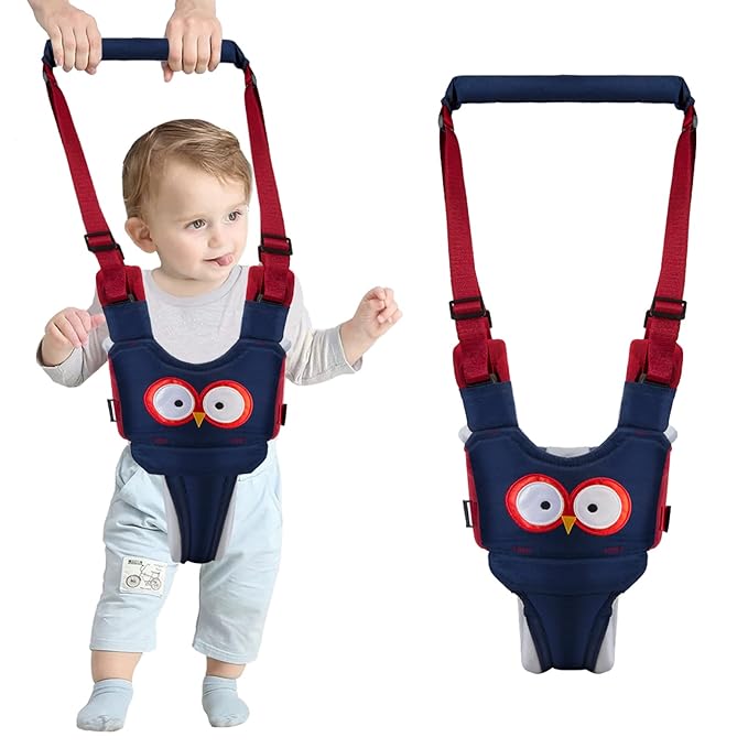 Baby Walking Harness Handheld Baby Walker Assistant Belt Adjustable Toddler Infant Harnesses Standing Up Walking Learning Helper with Detachable Crotch for 9-24 Month (DarkBlue Owl)