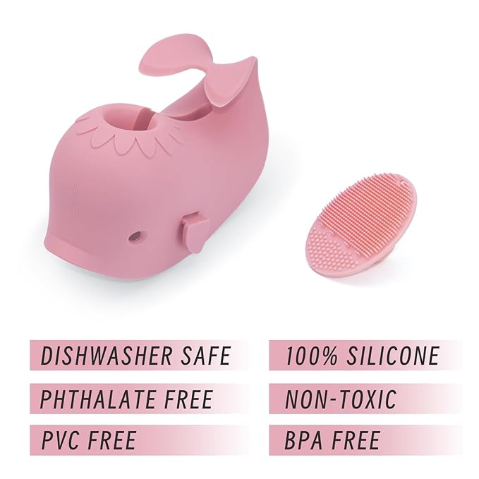 Bath Faucet Cover for Kids，Bath Spout Cover for Baby are Suitable for Most Bathtub Faucet,Spout Cover Bathroom Tub Adds Fun to Your Baby in The Shower.(Pink+Brush)