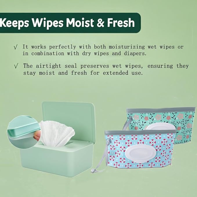 Wipes Dispenser with 2Pcs Portable Refillable Wipe Holder,Reusable Large Wipe Holder Box Flushable Wipes Case Bathroom Wipes Container for Pet Nursery Kitchen Office Counter(Green)